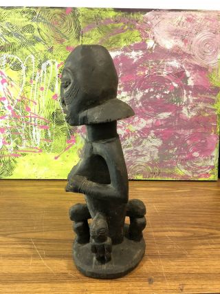 Vintage Carved Wooden African Statue Woman Babies Tribal Ethnic Ritual Fertility 2
