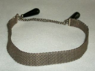 Vintage Sterling Silver Mesh Bracelet With Faceted Black Glass Beads
