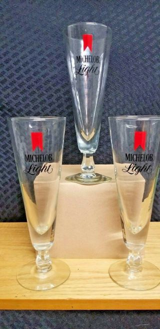 Michelob Light Beer Vintage Glasses Clear Glass 8 1/2 " Footed Stem Bar Ware