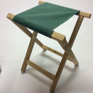 Vintage Folding Stool Fishing Camp Chair Retro Canvas,  Wood Oak Trace Industries