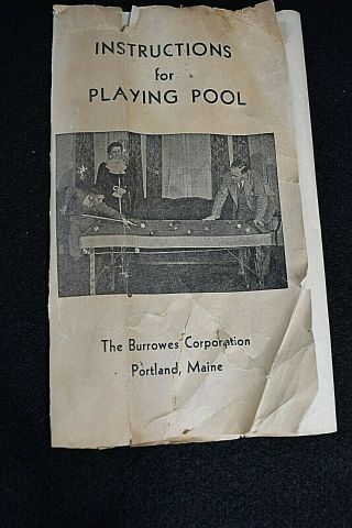 Vintage Burrowes Wood Mini Pool Table Cues Sticks.  Rule Book 16 Balls 2