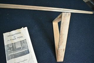 Vintage Burrowes Wood Mini Pool Table Cues Sticks.  Rule Book 16 Balls 3