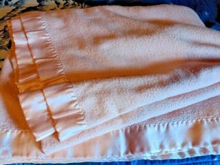 Vtg Faribo Satin Trim Waffle Weave Blanket Pink Faribault Woolen Mills Queen