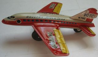Vintage Douglas Airplane Seven Seas DC - 7C N70C Tin Toy Plane Japan 3