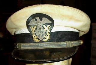 Vintage Wwii Korean War U S Navy Destroyer Officers Visor Cap Hat Named