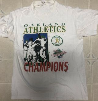 Vintage 1989 Battle Of The Bay Oakland A’s Champion Tshirt Logo 7 Size Medium