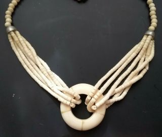 Vintage Carved Bovine Bone Necklace With Pendant