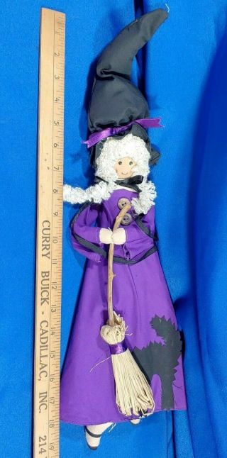 Vintage 70s Cloth Witch Halloween Tree Topper Ornament Broom Retro Hallmark Doll
