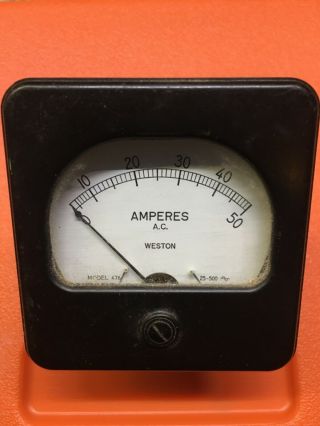 Vintage Weston Amperes Ac Meter Ammeter Model 476 Newark Nj Usa 0 - 50 Amps Square