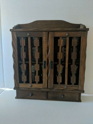 Vintage Wood Spice Rack With Doors,  Drawers And 10 Apothecary Spice Jars Japan