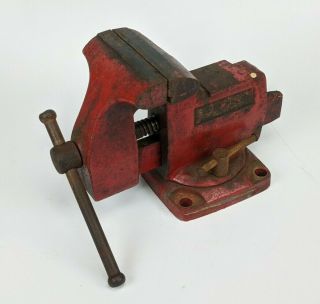 Wilton 4” Bench Vise W/ Swivel Base - 3 - 3/4” Opening - Red Vintage Table