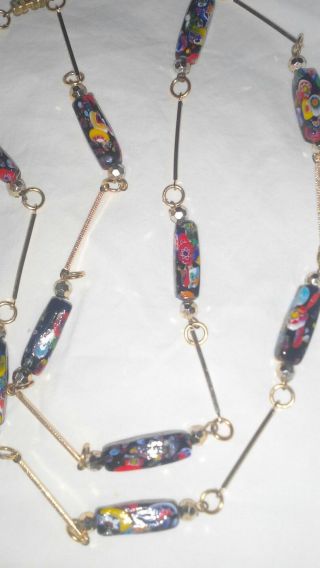 Vintage Lampwork Venetian Millefori Murano Elongated Glass Beads Necklace