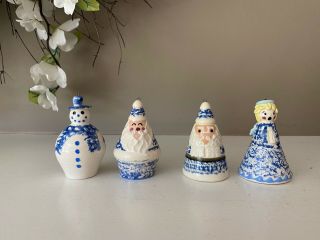 (4) Vintage 1997/98 Karen Cahill Blue Sponge Painted Christmas Ornaments