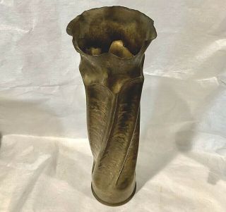 Vintage Wwi French Artillery Shell Trench Art Vase W/ Twisted Form Designs