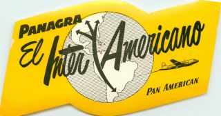 El Inter Americano Pan American / Panagra Old Airline Luggage Label,  1955