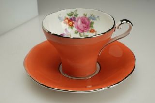 Vintage Aynsley Bone China Orange Floral Tea Cup & Saucer L1598