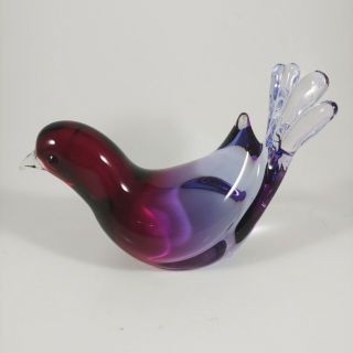 Vtg Murano Italy 5.  5 " Handmade Purple & Pink Art Glass Bird Figurine Paperweight