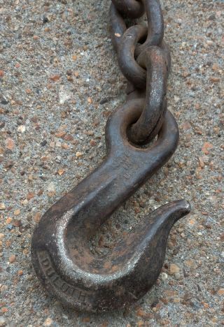 Vtg Heavy Duty 15 Ft.  15 ' TOW Rigging CHAIN Large Links w/ HOOKS STEAMPUNK Rusty 2