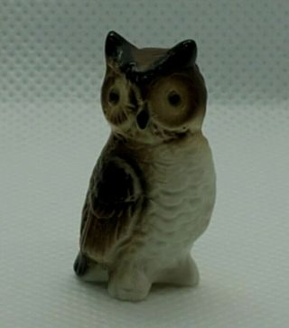 Vintage Great Horned Owl Mini Figurine Bisque Bone China