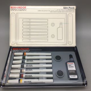 Koh - I - Noor Rapidograph Technical Artist 7 Pen Set 3165 Vintage Made In Usa - C09