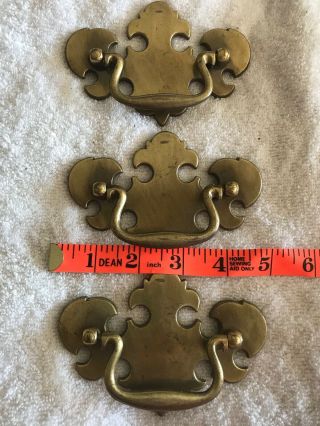 Antique 3 Brass Colonial Chippendale Style Drawer Pulls Vintage Keeler Brass Co