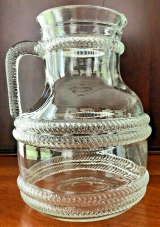 Vintage Fidenza Italy Clear Glass Rope Trim Water Iced Tea Lemonade Pitcher 8.  5 "