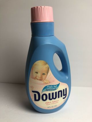 Vtg Downy Plastic Bottle 64 Oz Fabric Softener Blue Pink Lid Movie Prop Empty