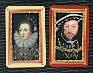 2 Vintage Listed Swap/playing Cards King Henry V111 Queen Elizabeth 1 In Finery