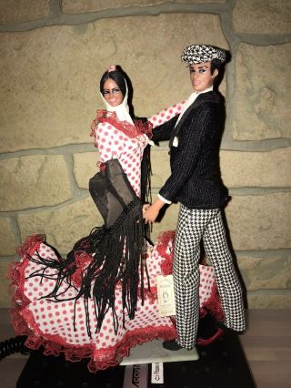 Vintage Marin Chiclana Spanish Flamenco Dancer Doll Pair - Red/black 11.  5”
