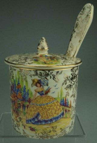 Vintage Empire Ware Sugar Bowl,  Lid & Spoon Crinoline Lady Shelton Chintz Lh2