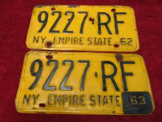 York State Matched License Plates Tags Man Cave Garage Art 1962 - 1963