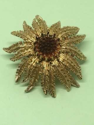 Sarah Coventry Vintage Flower Brooch Pin Amber Glass Centre Jewellery