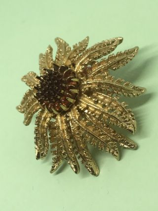 Sarah Coventry Vintage Flower Brooch Pin Amber Glass Centre Jewellery 2