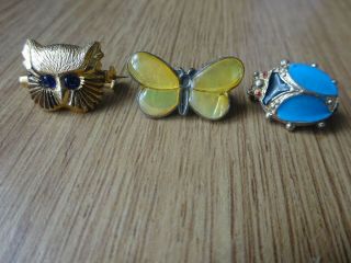 3 Lovely Vintage Small Brooches - Owl/beetle/butterfly