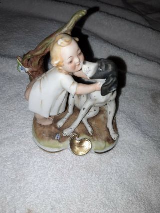 Vintage Andrea By Sadek Bisque Figurine 6631 Little Girl With Dog Collectible
