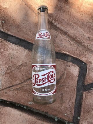 Vintage Sparkling Pepsi - Cola 12 Oz.  Glass Soda Bottle Red & White 1950s