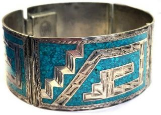 Vintage Mexico Navajo Sterling 925 Silver Turquoise Inlay Bracelet