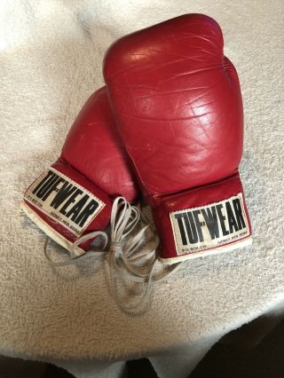 Vintage Tuf - Wear Red 8oz Rm 8 Xl Lace Up Boxing Gloves Worn