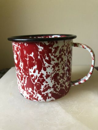 Vintage Enamel Red And White Splatter Coffee Mug Camping Tea