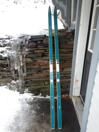 Vintage Hickory Wooden 82 " Skis Has Green Finish Trysil - Knut Bindings Nnn