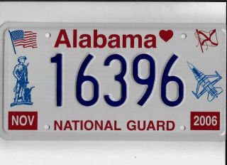 Alabama 2006 License Plate " 16396 " National Guard