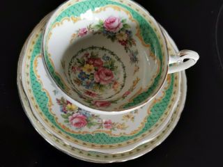 Vİntage 1940s Foley China " Windsor " Green Cup /saucer /plate Trİo