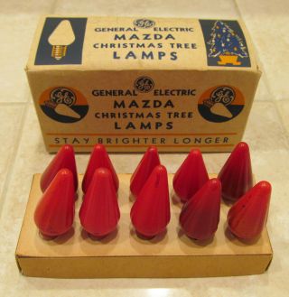 Vintage 1940s G - E Mazda Christmas Light C6 Ribbed Lamp Bulbs Ge Red