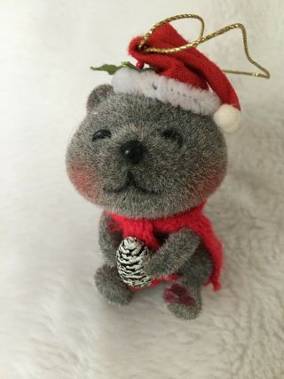 Vintage Flocked Gray Squirrel Christmas Decoration Scruffy By Morgan Inc