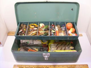 Vintage Simonsen Metal Tackle Box Loaded With Lures & Tackle - 8 " D X 16 " W X 6 " H