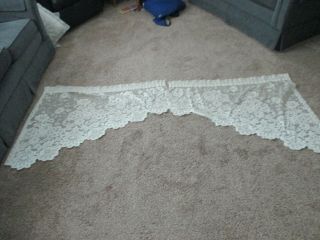 Vintage Silky Ivory Floral Lace Swag Scallop Hems Pair 76 " Wide X 32 " Long Usa