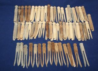 60 Vintage Wooden Clothes Pins /crafts/round Head Flat Top