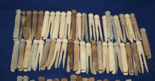 60 Vintage Wooden Clothes Pins /Crafts/Round Head Flat Top 3