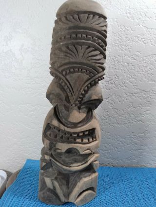 Exceptional Vintage Hawaiian Islands Hand Carved,  Signed Large Tiki Sculpture 12h