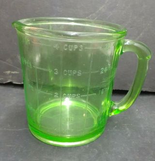 Vintage A&j Hazel Atlas 4 Cup Vaseline Uranium Green Glass Measuring Cup